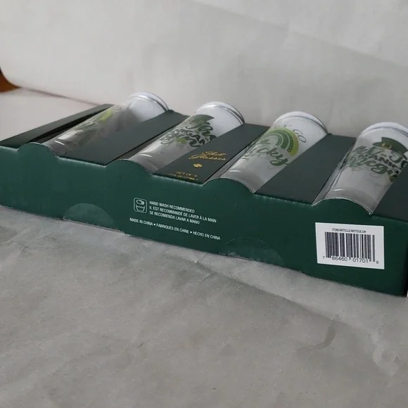 Shot Glass Set 4 St Patricks Day 2 Designs Four Leaf Clover Rainbow Leprechaun - Picture 4 of 5